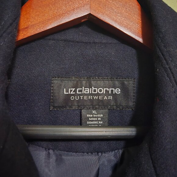 Liz Claiborne Navy Blue Swing Flounce Wool Blend Coat with Silver Buttons - Picture 8 of 9